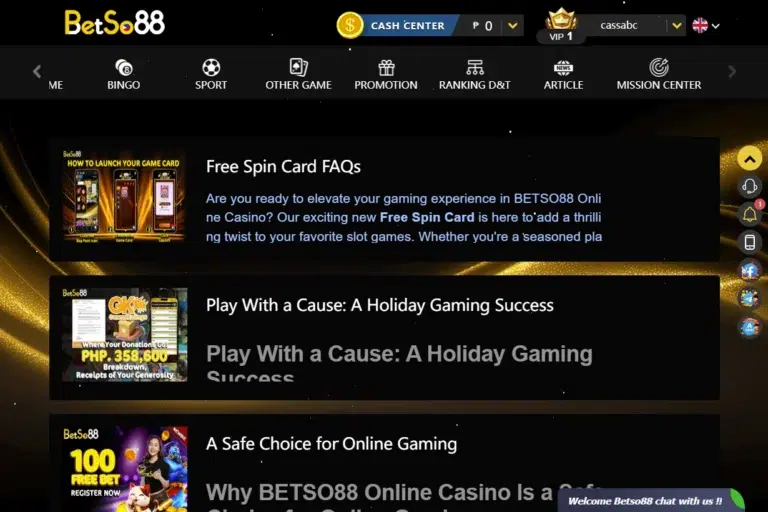 Betso88 interface overview showing game categories and navigation menu